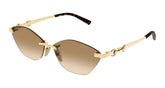 Cat Eye Golden Rimless Frame Brown Lens UV Protection Women