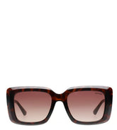HILFIGER oversized square sunglasses with a dark brown and black tortoiseshell acetate frame and gradient brown lenses, shown against a plain white background.